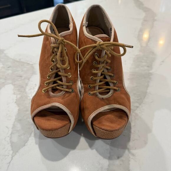 Modern Rush Senja Faux Suede Platform Laceup Wedge Heel Womens7.5 Tan Sandal y2k - Picture 3 of 9